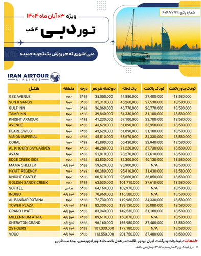 تور دبی ویژه 3 آبان ماه 1404